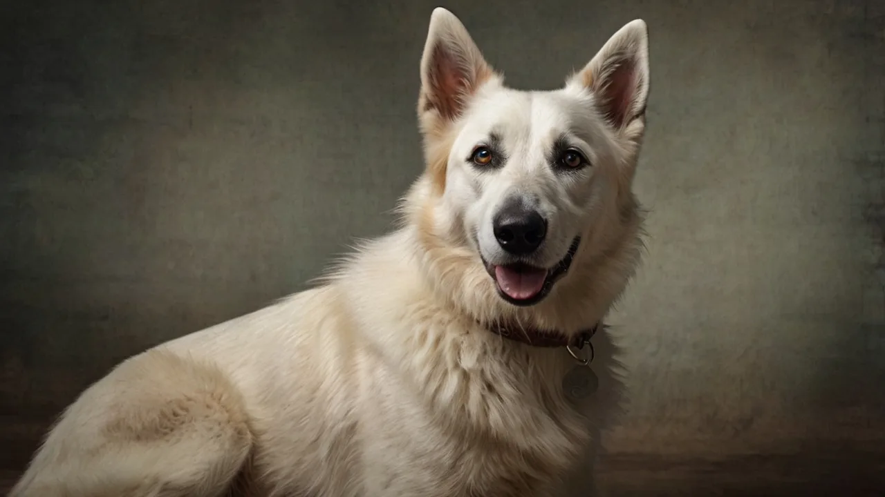 A detailed portrait of a white shepherd dog